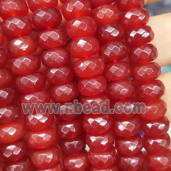red Jade beads, faceted rondelle