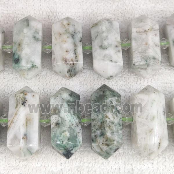 green Tree Agate bullet beads