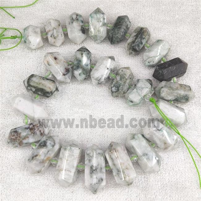 green Tree Agate bullet beads