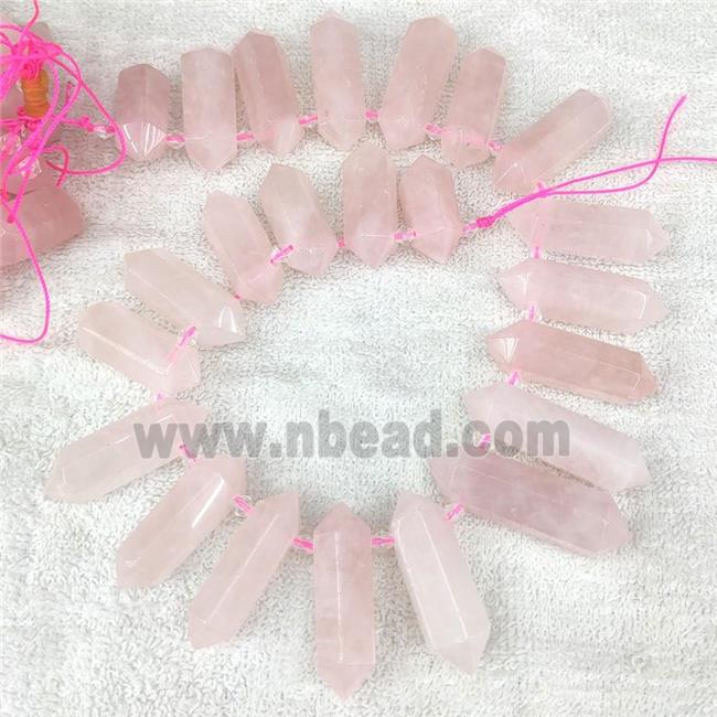 pink Rose Quartz bullet beads, top-drilled