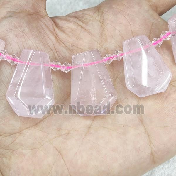 Rose Quartz teardrop beads, pink, top-drilled