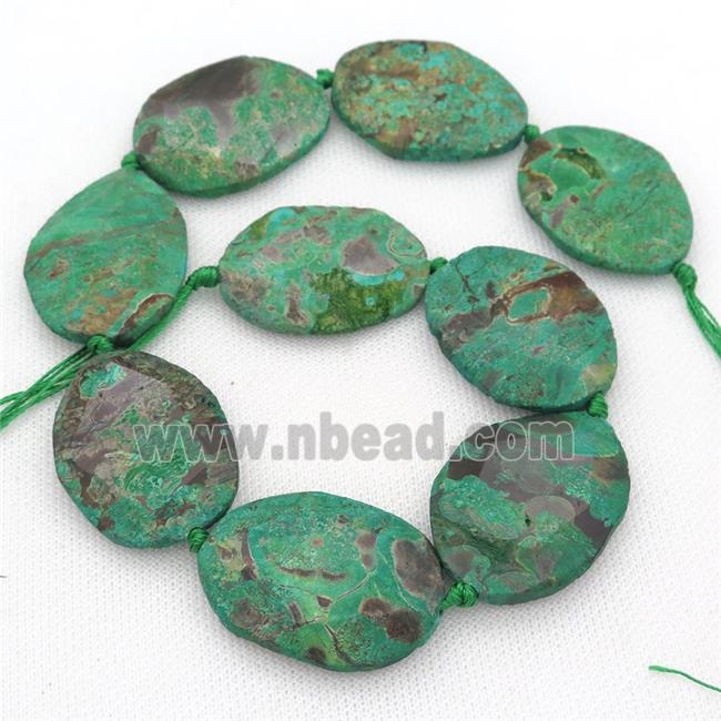 green Ocean Jasper Slice Beads, faceted freeform