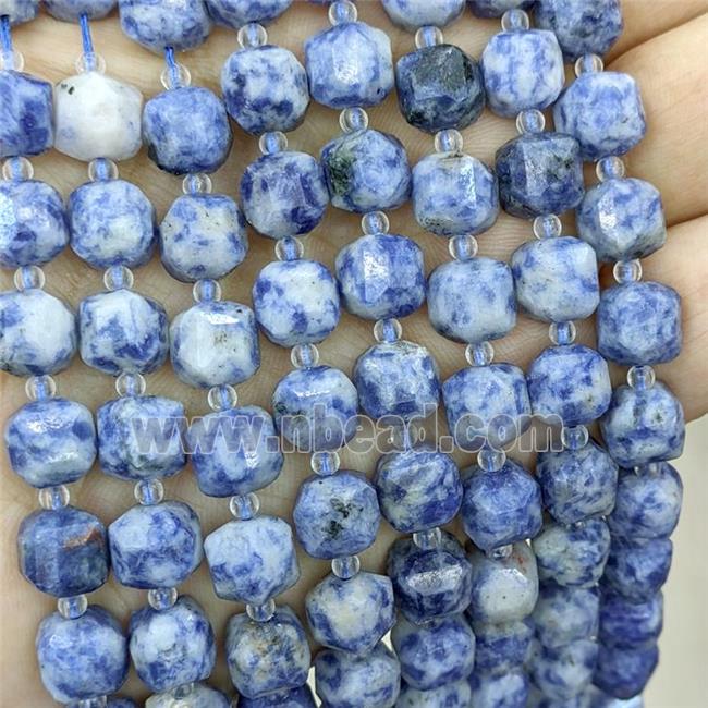 Blue Dalmatian Spot Jasper Beads, faceted cube