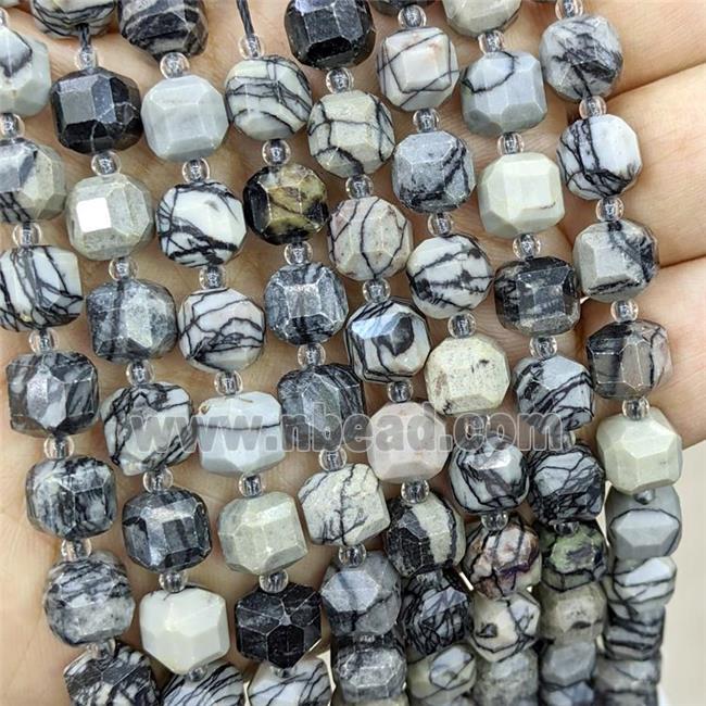 black Silk Jasper Beads, faceted cube