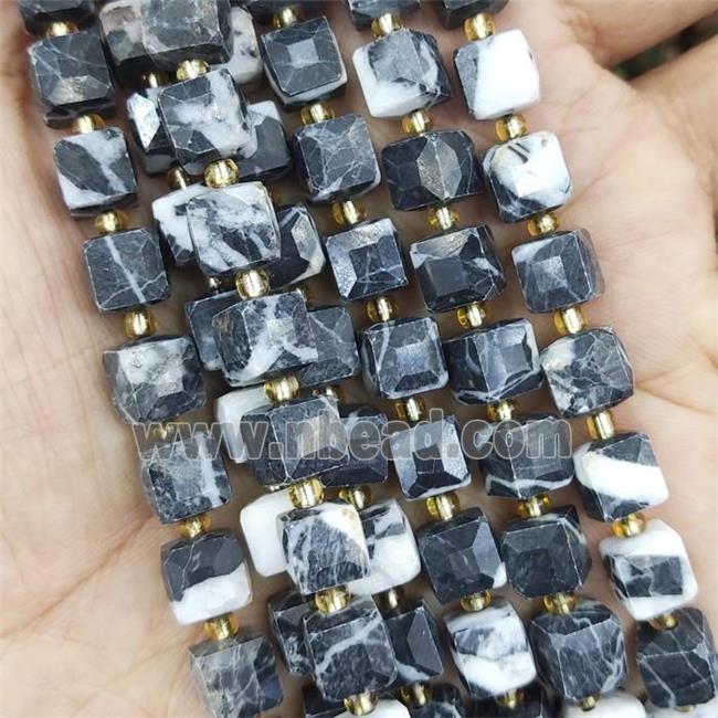 white Black Jasper Beads, faceted cube