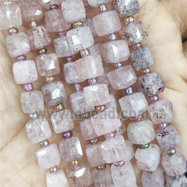 Strawberry Quartz Beads, faceted cube