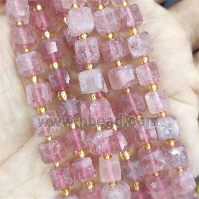 Strawberry Quartz Beads, pink faceted cube
