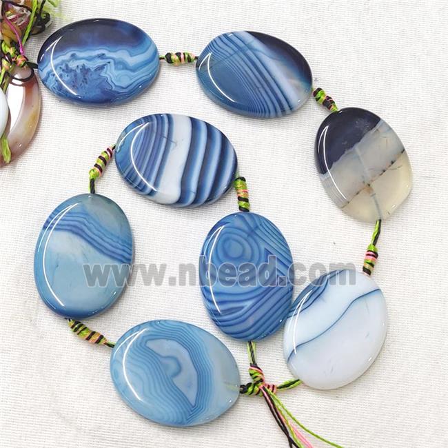 Stripe Agate Oval Beads, blue