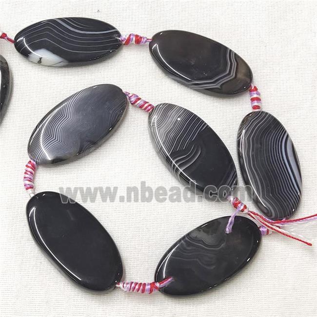 stripe Agate Oval Beads, black