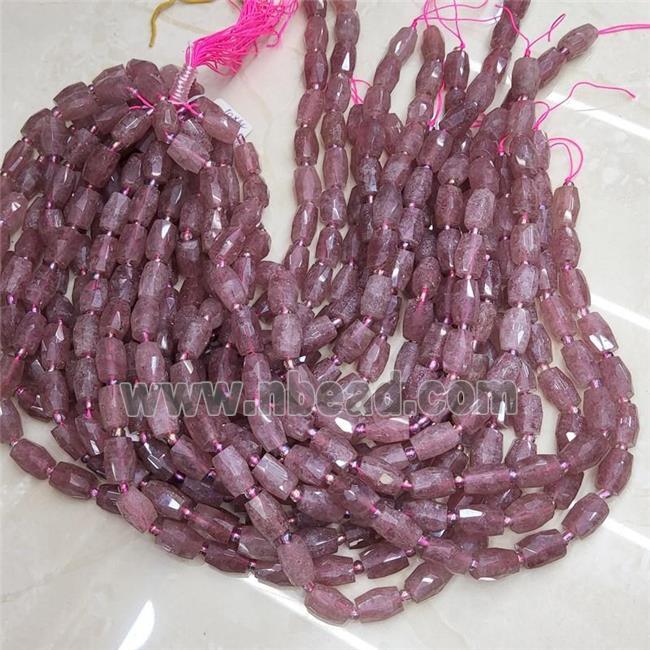 pink Strawberry Quartz Beads, faceted barrel