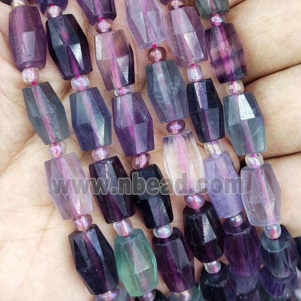 Fluorite Beads, faceted barrel, multicolor