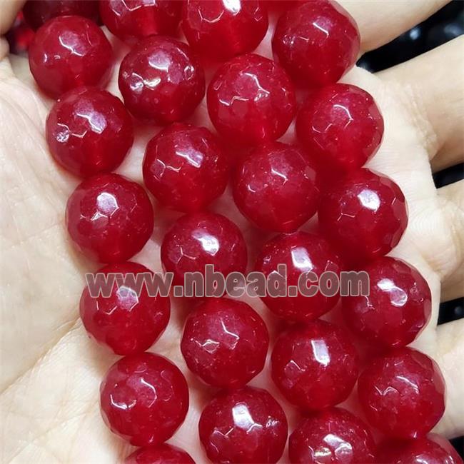 red Jade Beads, faceted round, dye