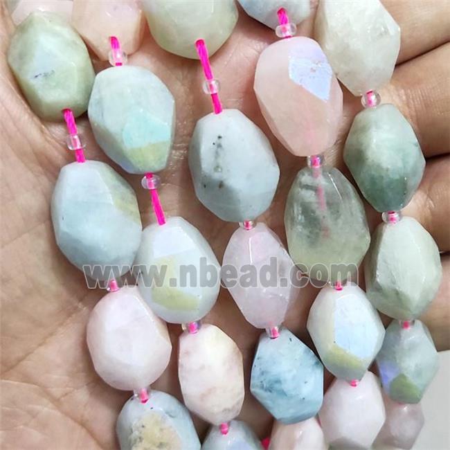 faceted Morganite Beads, freeform, electroplated