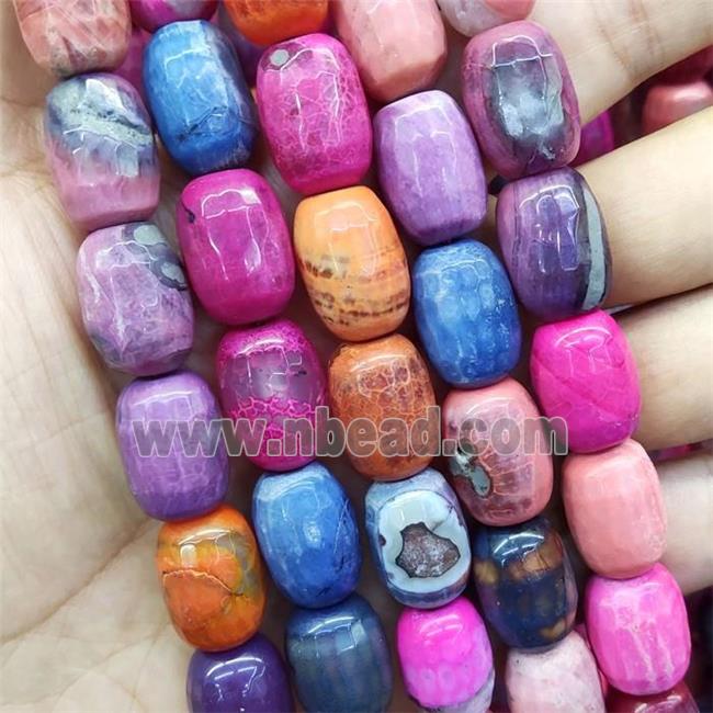 Fired Agate Beads, faceted barrel, mixed color