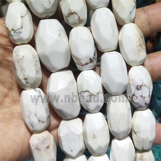 white Magnesite Turquoise Beads, faceted barrel