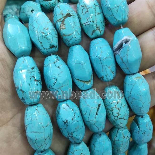 blue Magnesite Turquoise Beads, faceted barrel