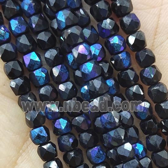 black Spinel Beads, faceted cube, electroplated