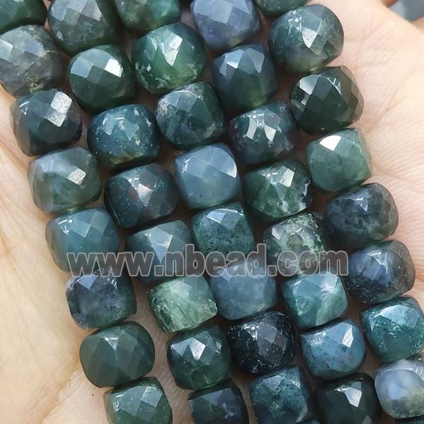 green Moss Agate Beads faceted cube