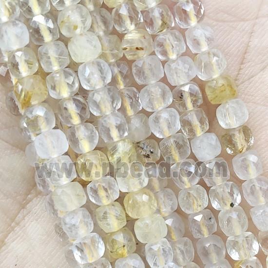gold Rutilated Quartz Beads, faceted cube