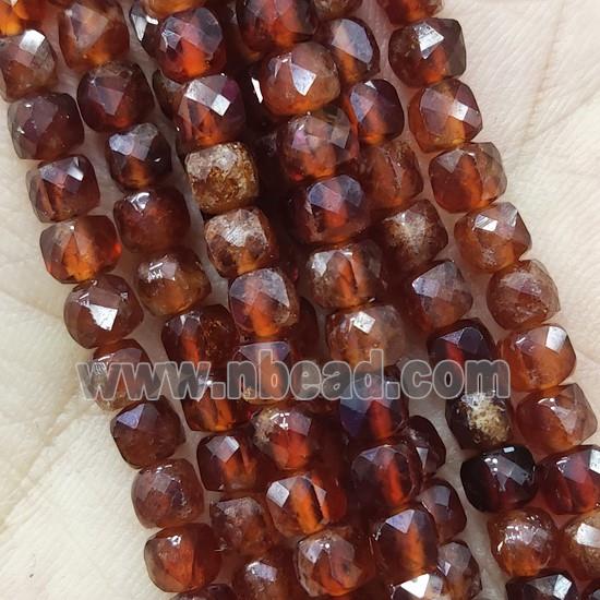 orange Garnet Beads, faceted cube