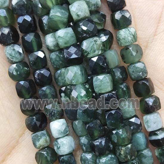 green Rutilated Quartz Beads, faceted cube