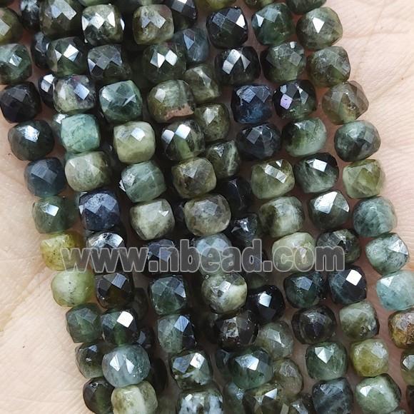 green Tourmaline Beads, faceted cube