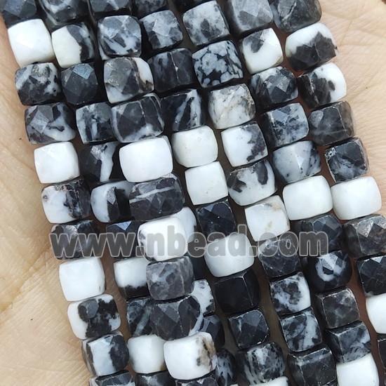 black white Jasper Beads, faceted cube