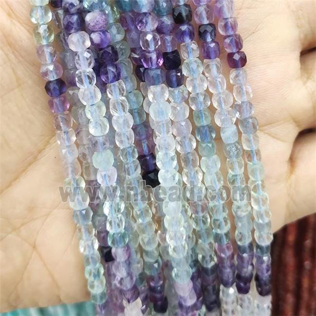 Fluorite Beads, faceted cube, multicolor