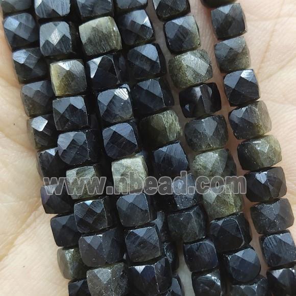 gold Obsidian Beads, faceted cube