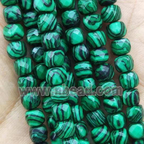 synthetic green Malachite Beads, faceted cube