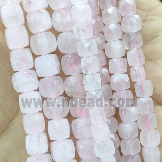 pink Rose Quartz Beads, faceted cube