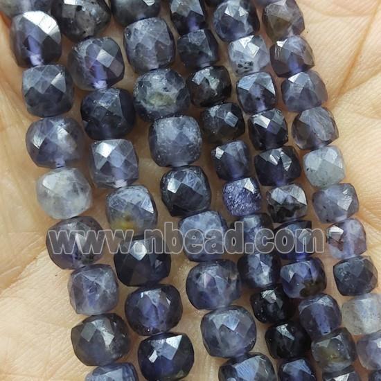 Iolite Beads, faceted cube
