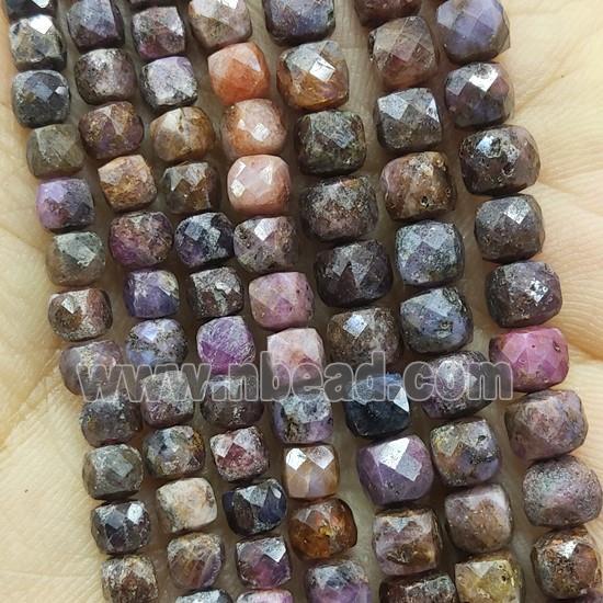 natural Ruby Beads, faceted cube