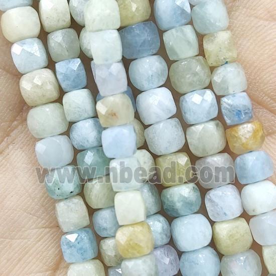 multicolor Aquamarine Beads, faceted cube