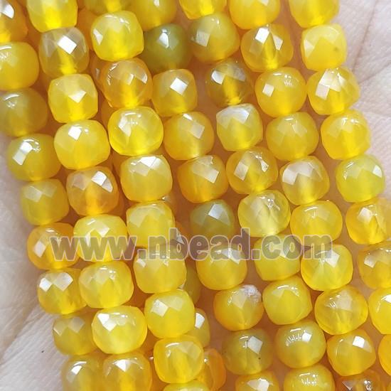 Yellow Jade Beads, faceted cube