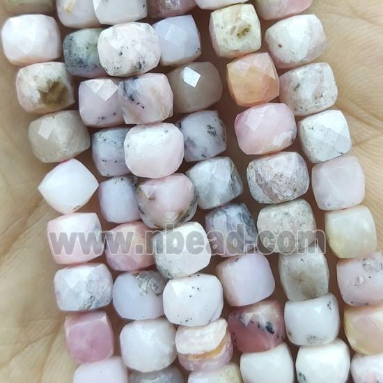 pink Opal Beads, faceted cube, B-grade