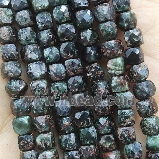 green Charoite Beads, faceted cube