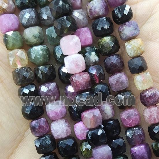 multicolor Tourmaline Beads, faceted cube