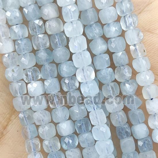 blue Aquamarine Beads, faceted cube, AA-grade