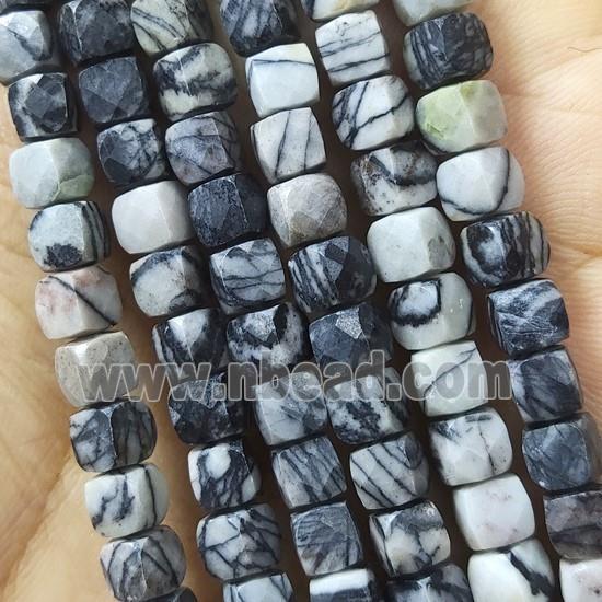 black Silk Jasper Beads, faceted cube
