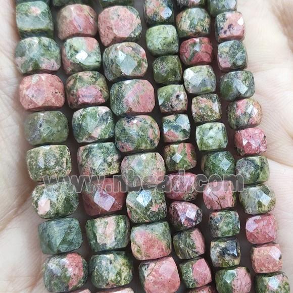 Unakite Beads, faceted cube