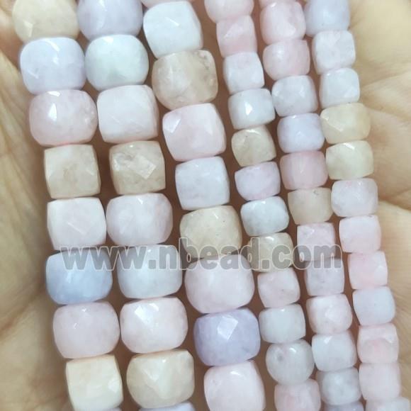 multicolor Morganite Beads, faceted cube, treated