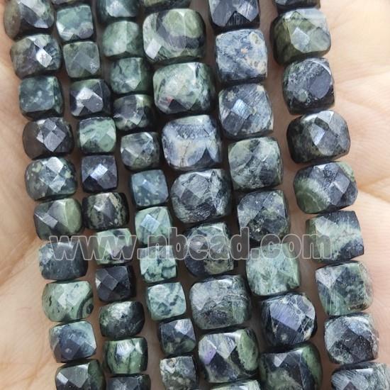 green Kambaba Jasper Beads, faceted cube