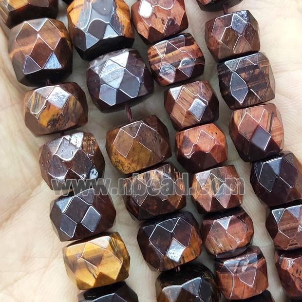 red Tiger eye stone beads, faceted barrel