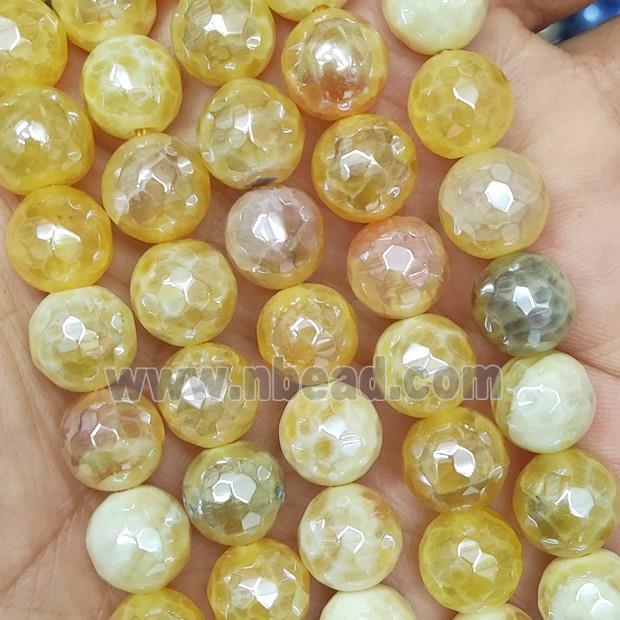 yellow Fire Agate Beads faceted round electroplated
