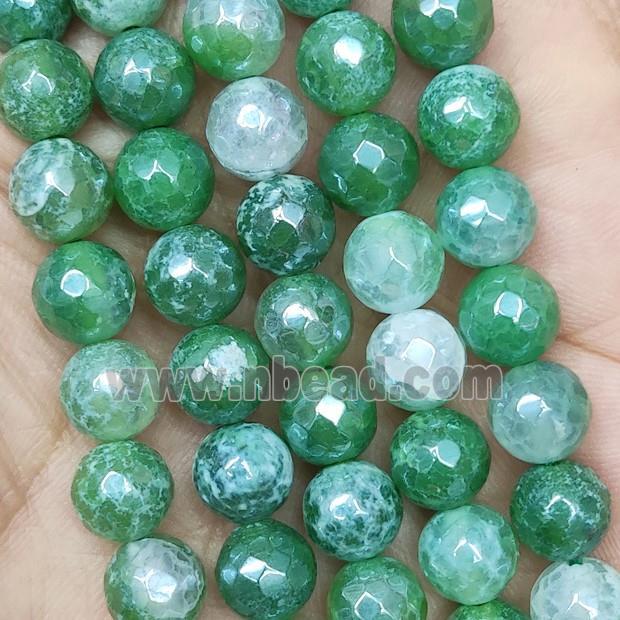 green Fire Agate Beads faceted round electroplated