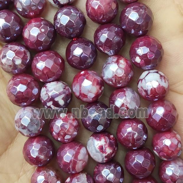 red Fire Agate Beads faceted round electroplated