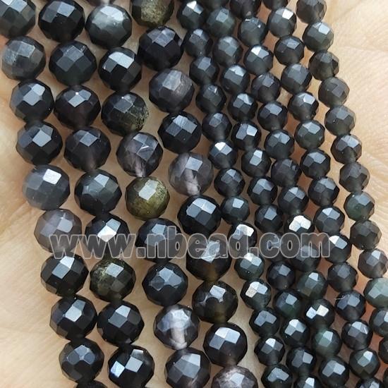 Faceted Round Obsidian Beads