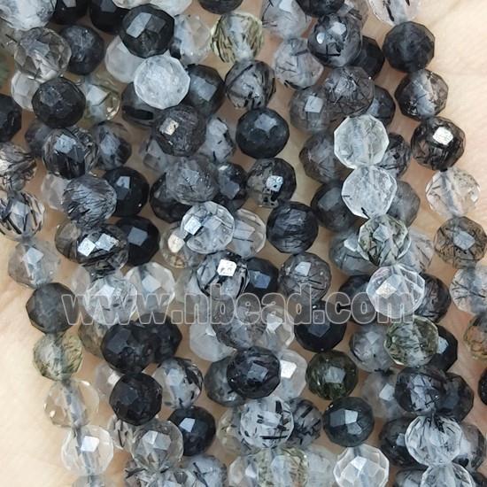 Black Rutilated Quartz Beads Faceted Round