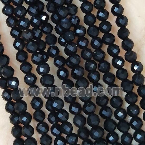 Black Tourmaline Beads Tiny Faceted Round